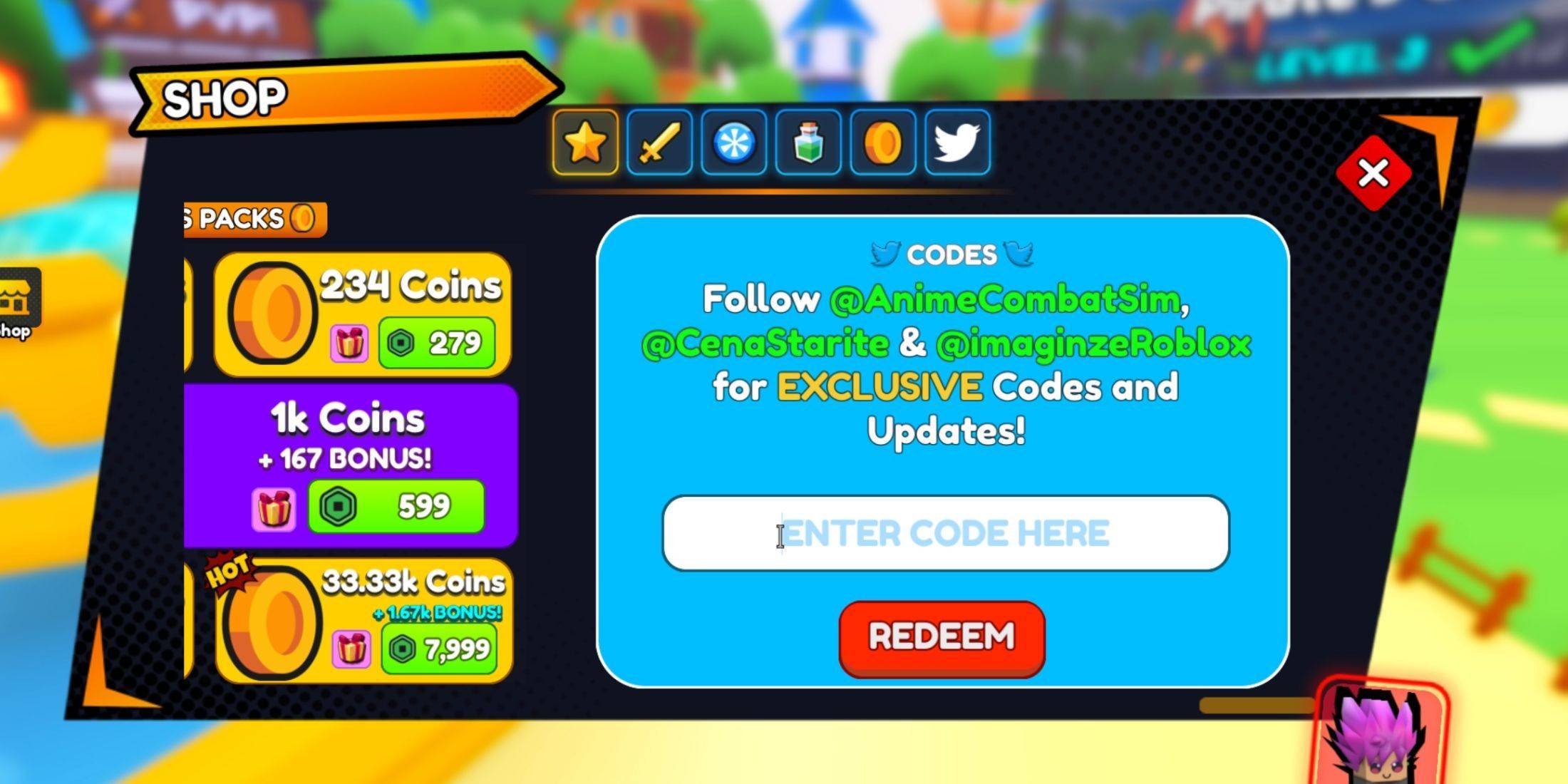 Image: Redeeming Codes Interface