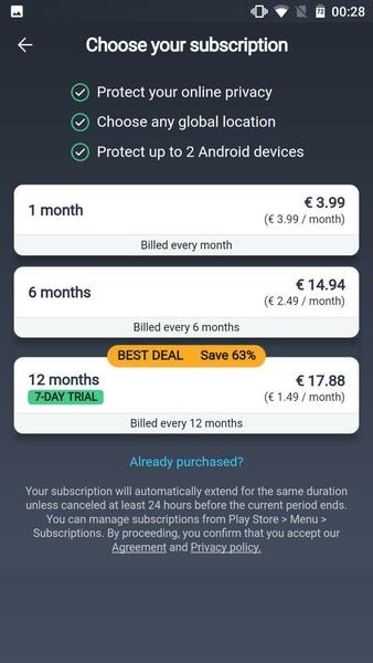 AVG VPN Segura y Seguridad captura de pantalla 1