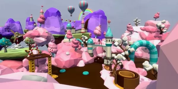 Gambar Candyland Wonkaesque dengan Sungai Coklat dan Bukit Candy Cotton