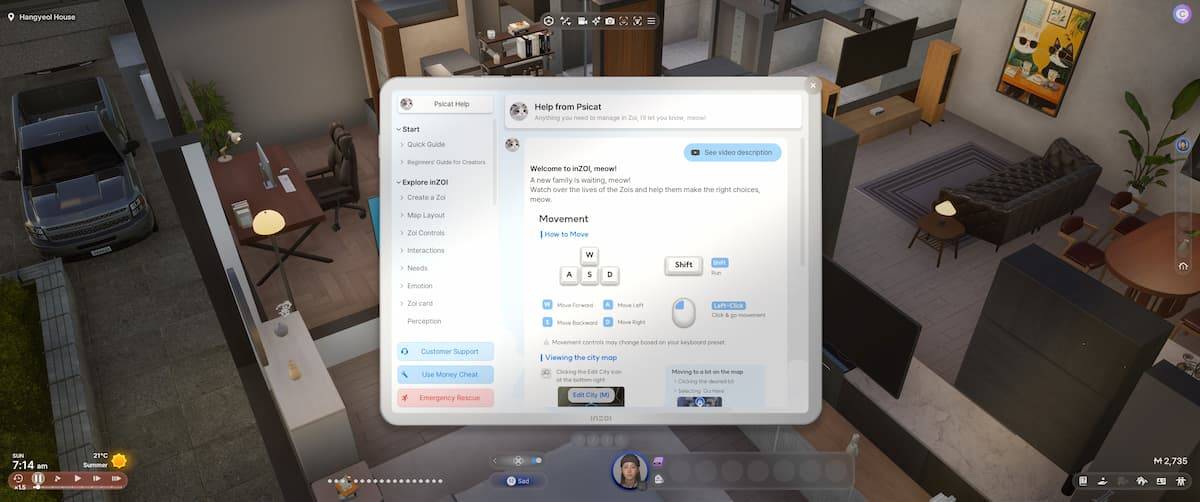 Money Cheat Interface in inZOI