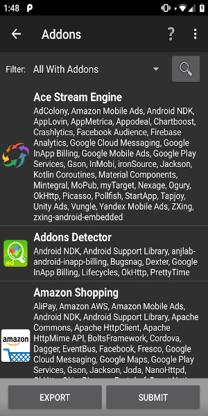 ภาพหน้าจอ Addons Detector 2