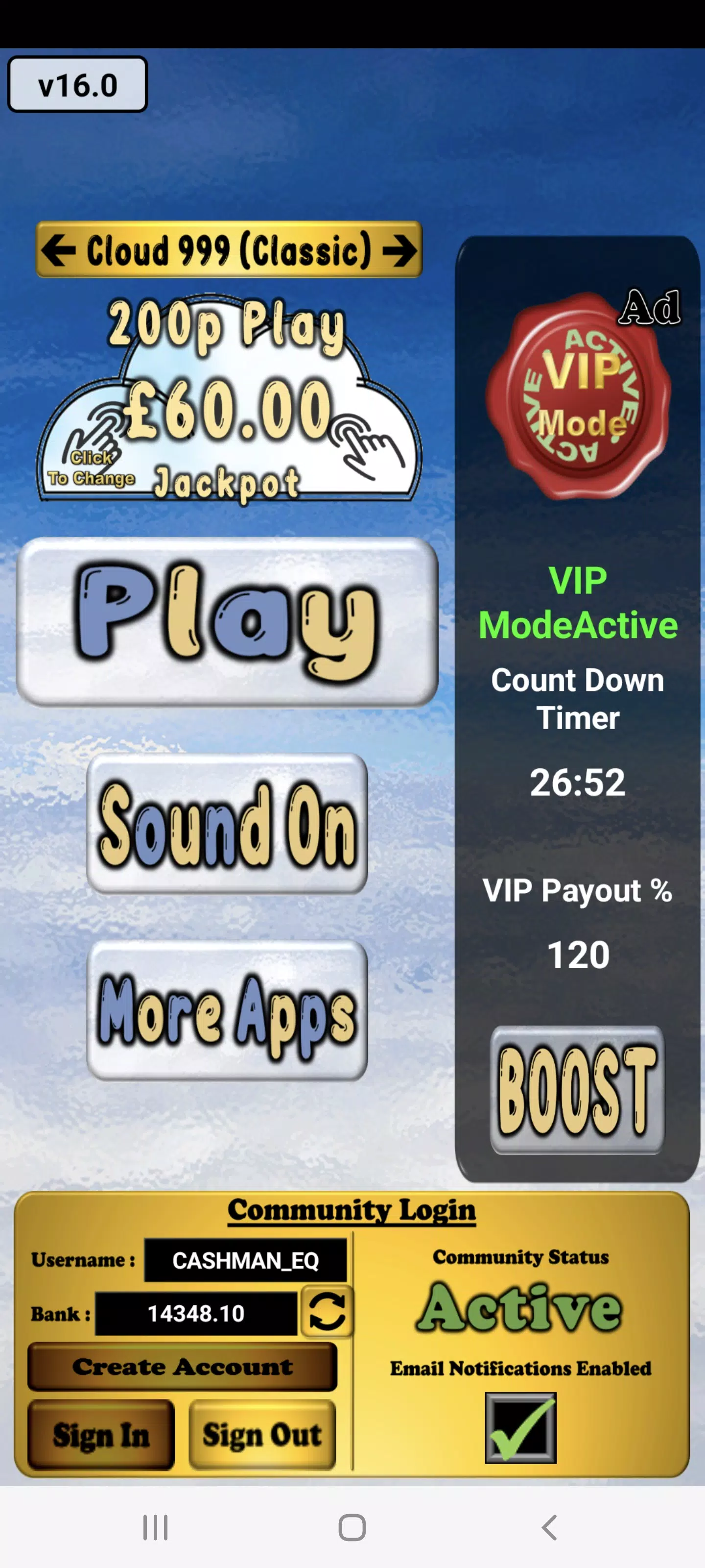 Cloud 999 UK Multi Stake Slot屏幕截圖1