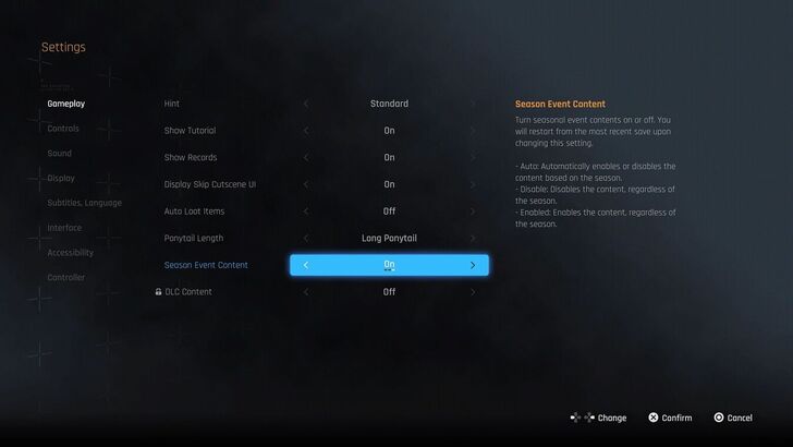 Stellar Blade seasonal content settings