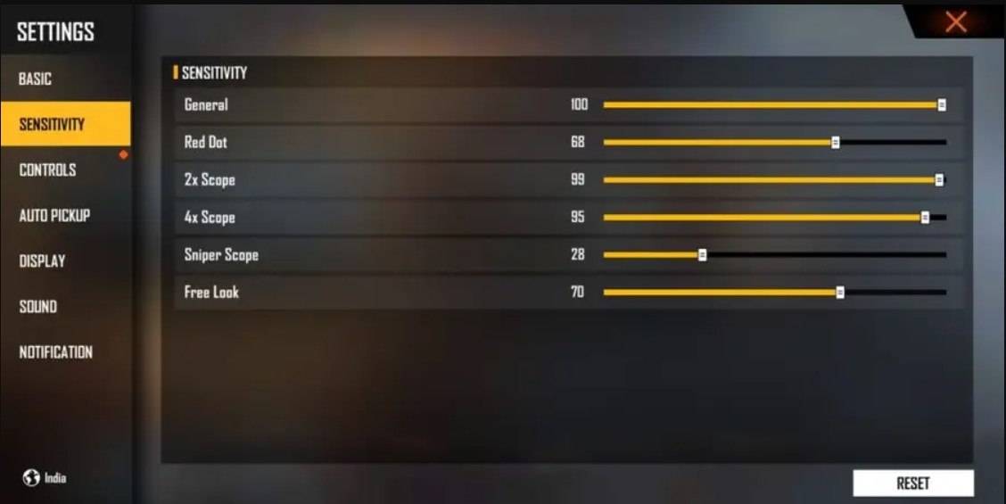 Ang mga setting ng Optimal Free Fire para sa madaling headshots