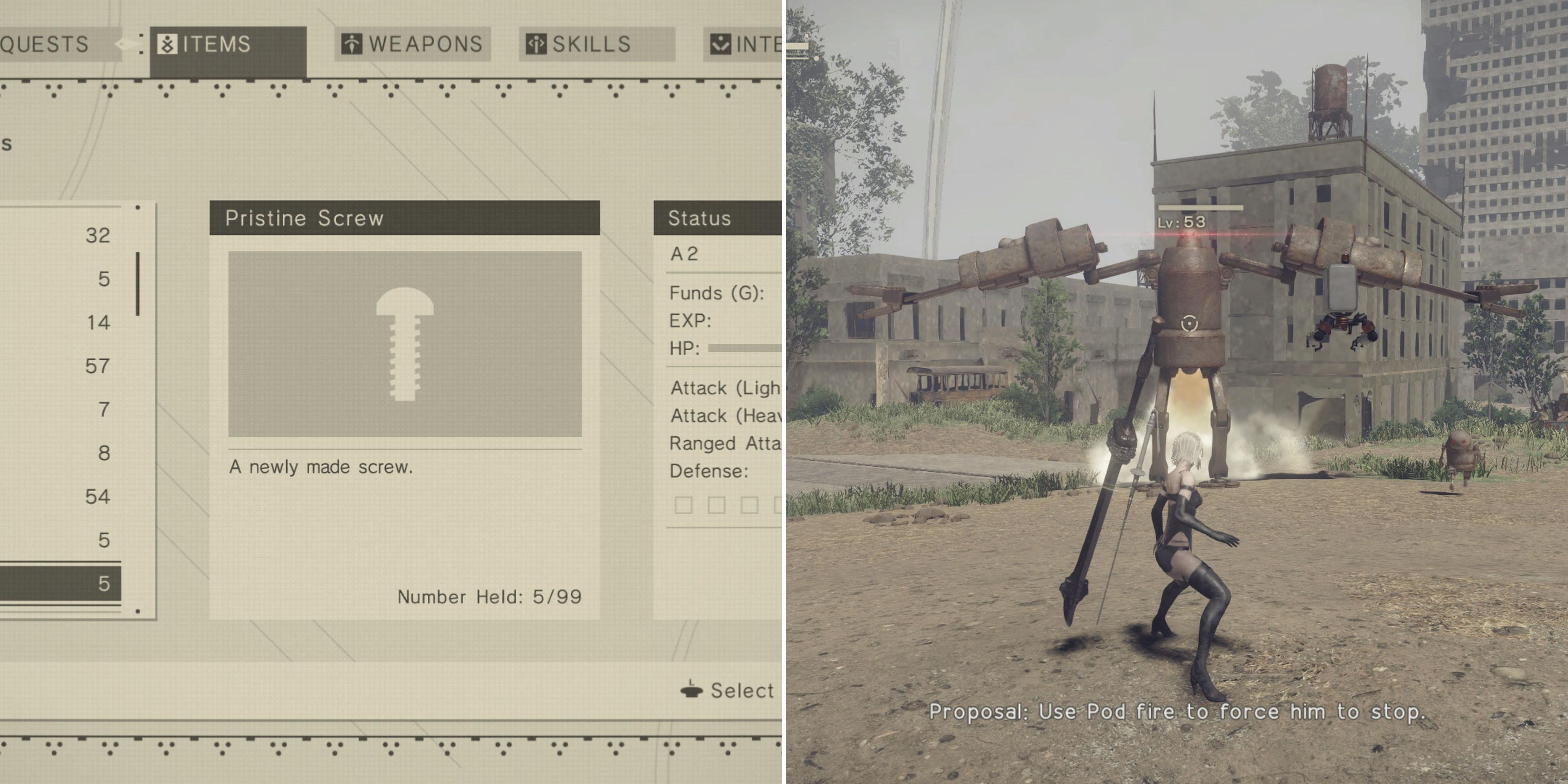 향상된 진행을 위해 Nier : Automata에서 깨끗한 나사를 구입하십시오