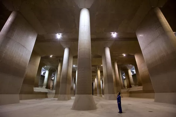 The cavernous interior of G-Cans flood control facility