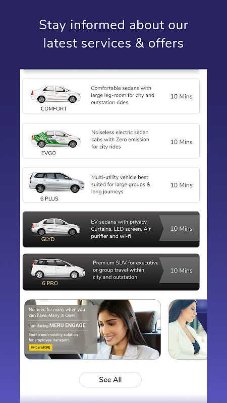 ภาพหน้าจอ Meru Cabs- Local, Rental, Outs 2