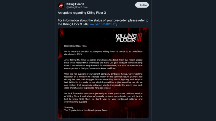 Killing Floor 3 Date de sortie reportée plus loin en 2025 après que la bêta fermée déçoit