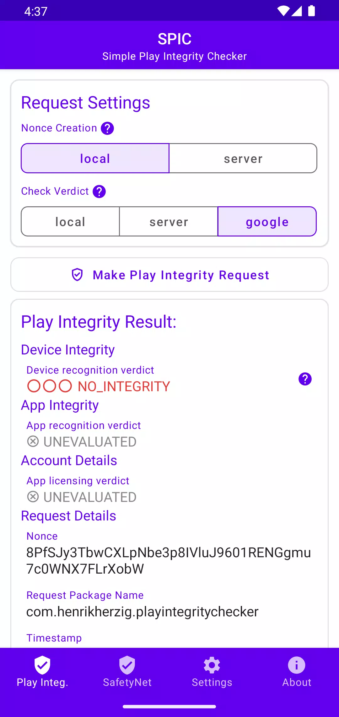 SPIC - Play Integrity Checker экрана 1