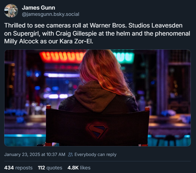 Supergirl: Woman of Tomorrow Gets First Look Courtesy of James Gunn