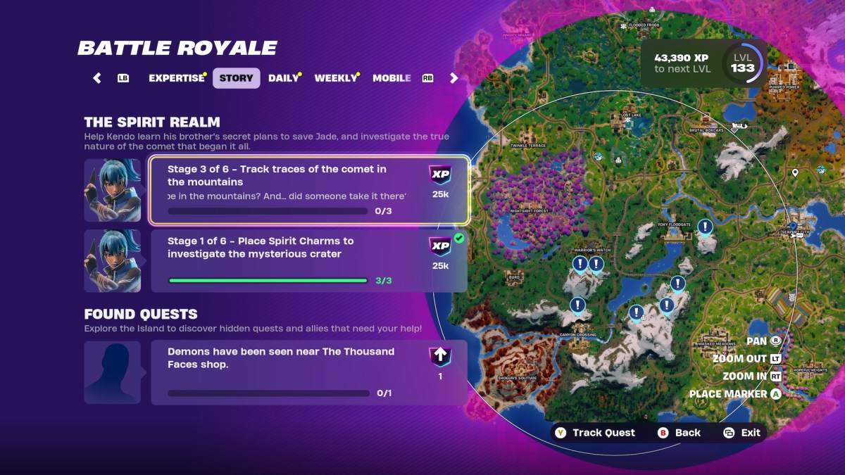 Fortniteの彗星の痕跡の地図の場所。