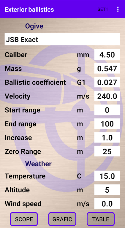 ภาพหน้าจอ External ballistics calculator 1