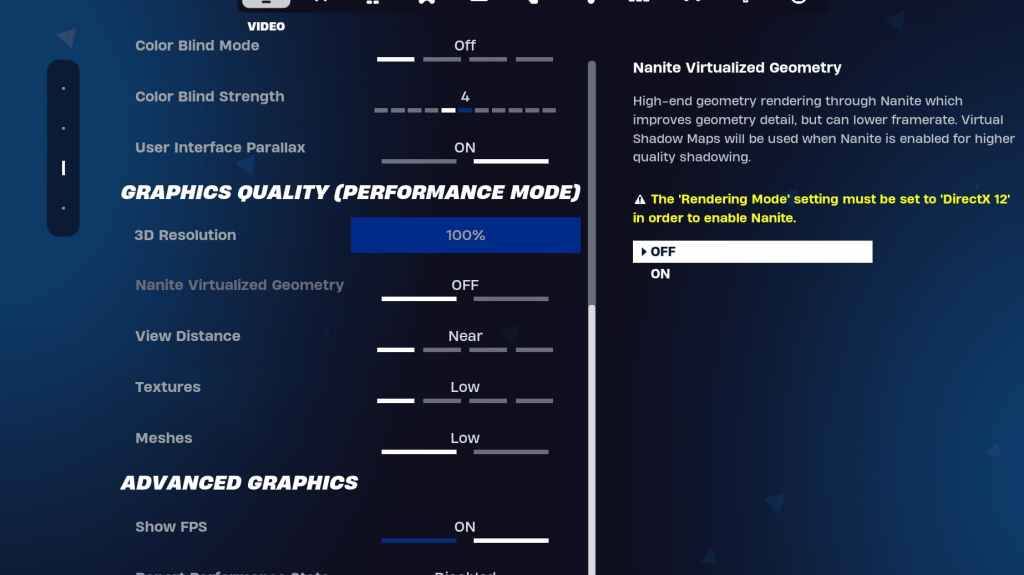Fortnite grafische instellingen