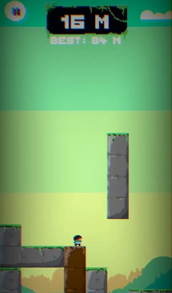 Blockcharted gameplay showing character dodging colorful falling blocks
