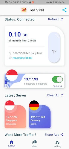 Tea VPN - Ikev2& WG Flutter VPN ảnh chụp màn hình 1