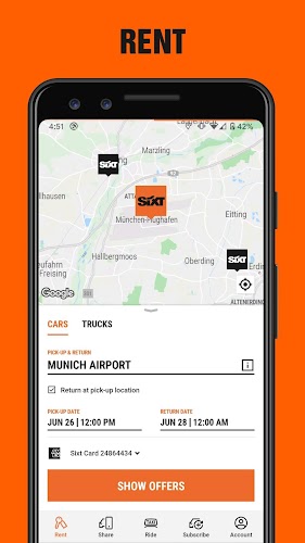 SIXT rent. share. ride. plus. screenshot 2