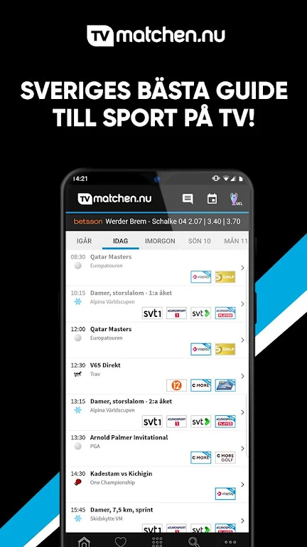 Screenshot TVmatchen.nu - sport på TV 1