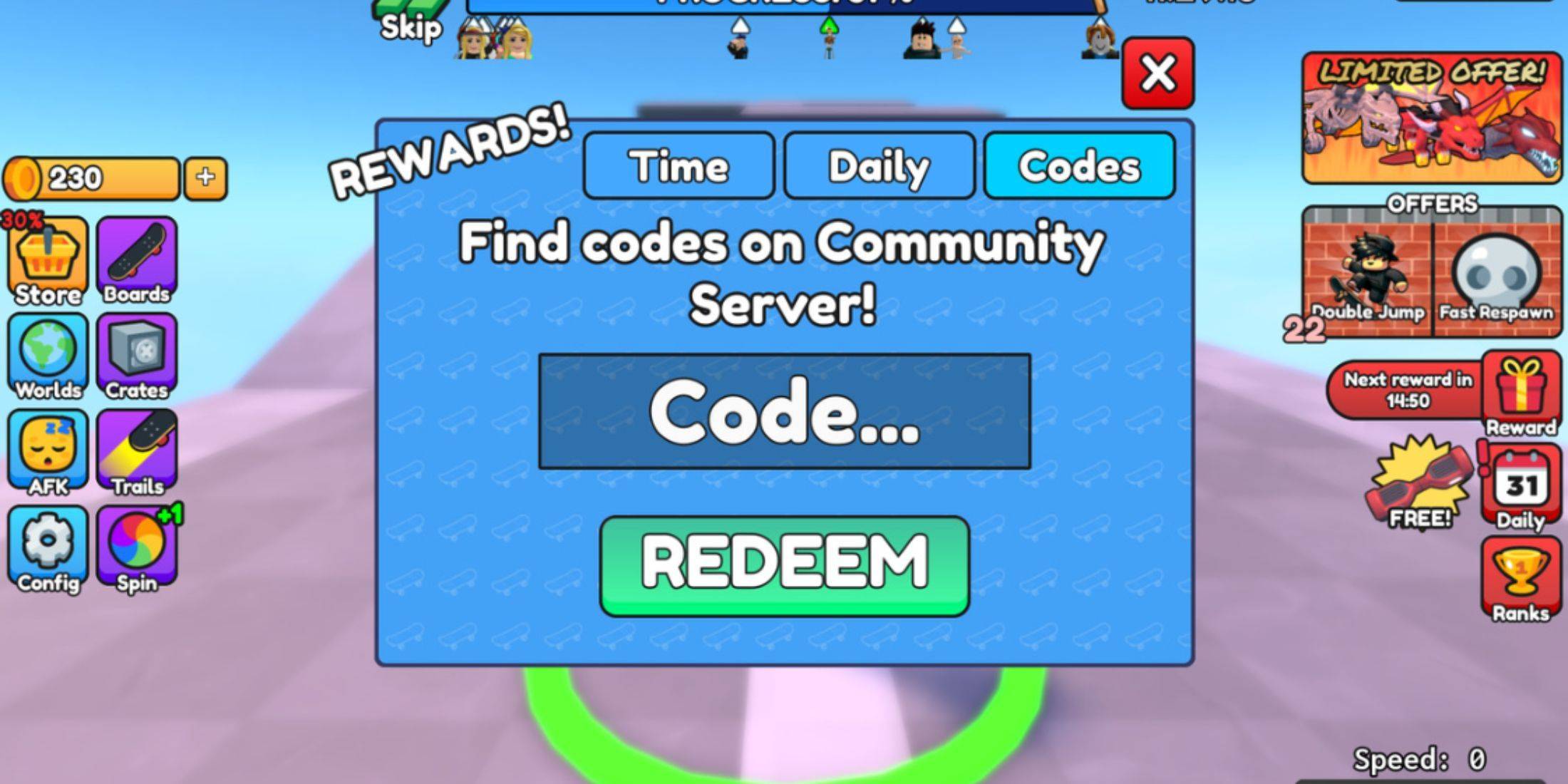 စကိတ်ဘုတ်တွင် obby code တွေကိုရွေးနှုတ်ခြင်း