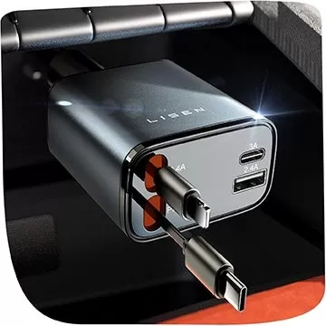 Ładowarka samochodowa Lisen z chowanymi USB-C, Błyskawic poniżej 15 USD