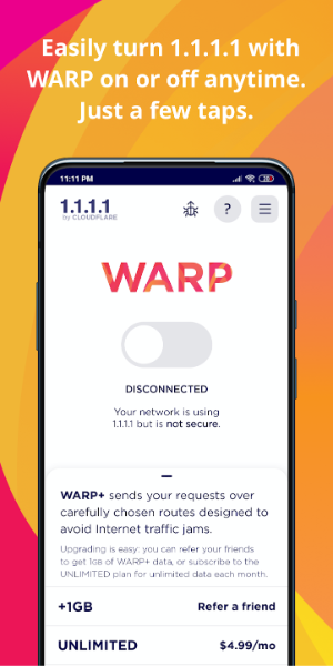 1.1.1.1 + WARP: Safer Internet Screenshot 1