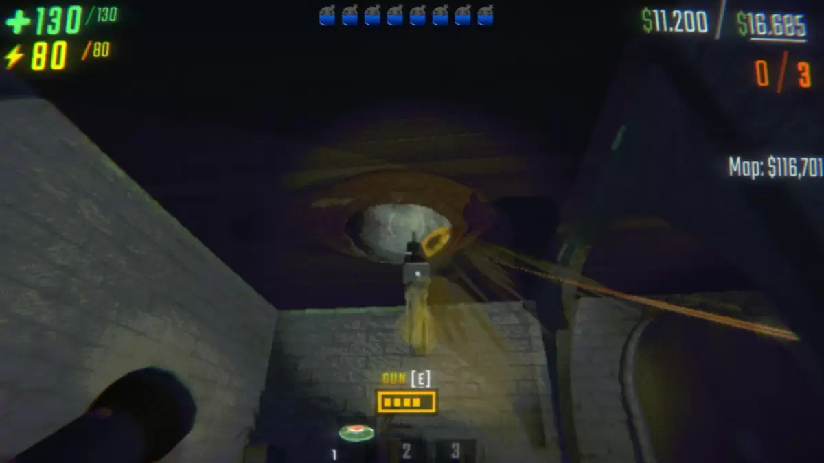 Arma apuntando a un monstruo de repo Peeper
