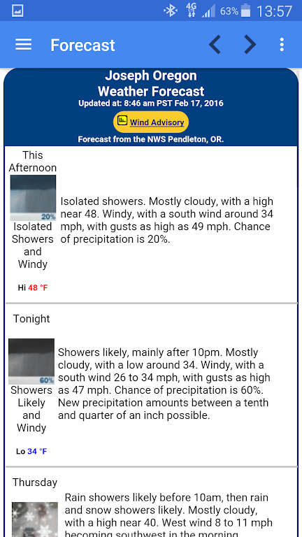 Joseph Oregon Weather экрана 2