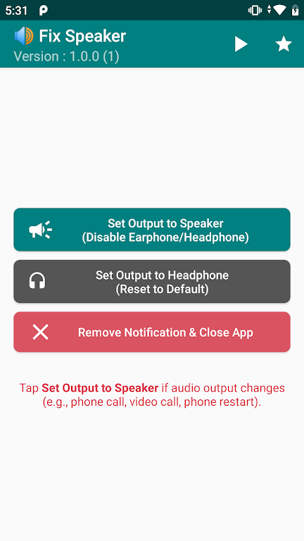 ภาพหน้าจอ Fix Speaker - Disable Earphone 1