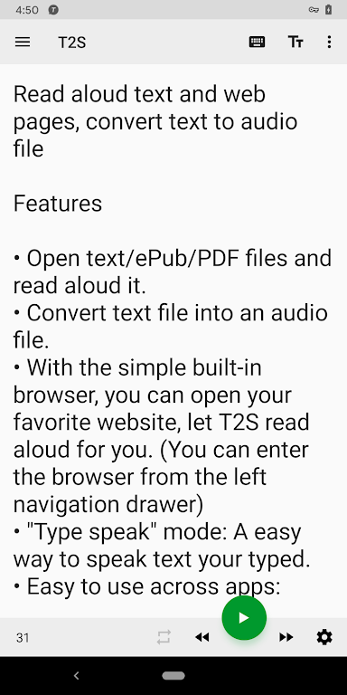Screenshot T2S: Text to Voice/Read Aloud 1