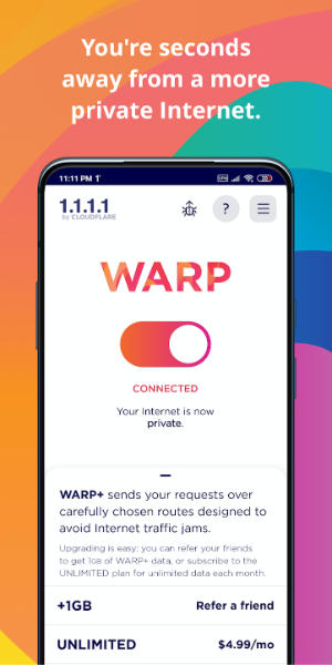 1.1.1.1 + WARP: Safer Internet captura de pantalla 2